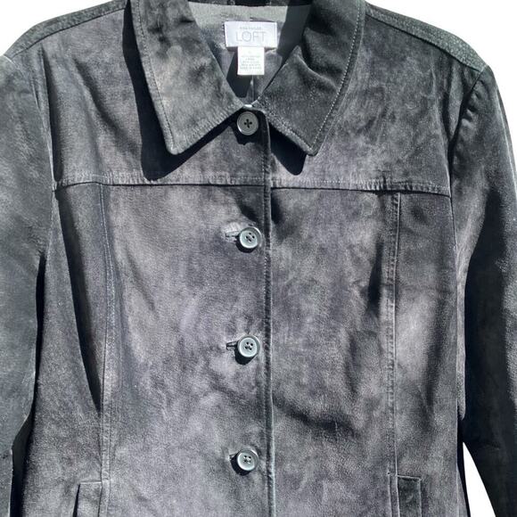 LOFT Vintage Y2K Black Suede Jacket Button Front Relaxed Casual Whimsygoth Sz L - Picture 2 of 16